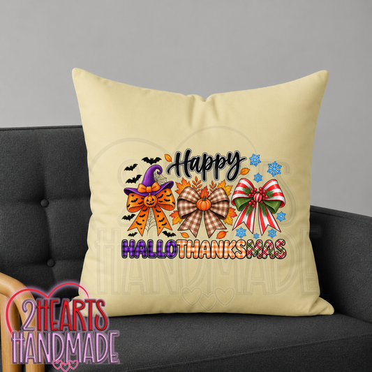 Happy HalloThanksMas Bows Throw Pillow Cover (Pillow NOT Included)