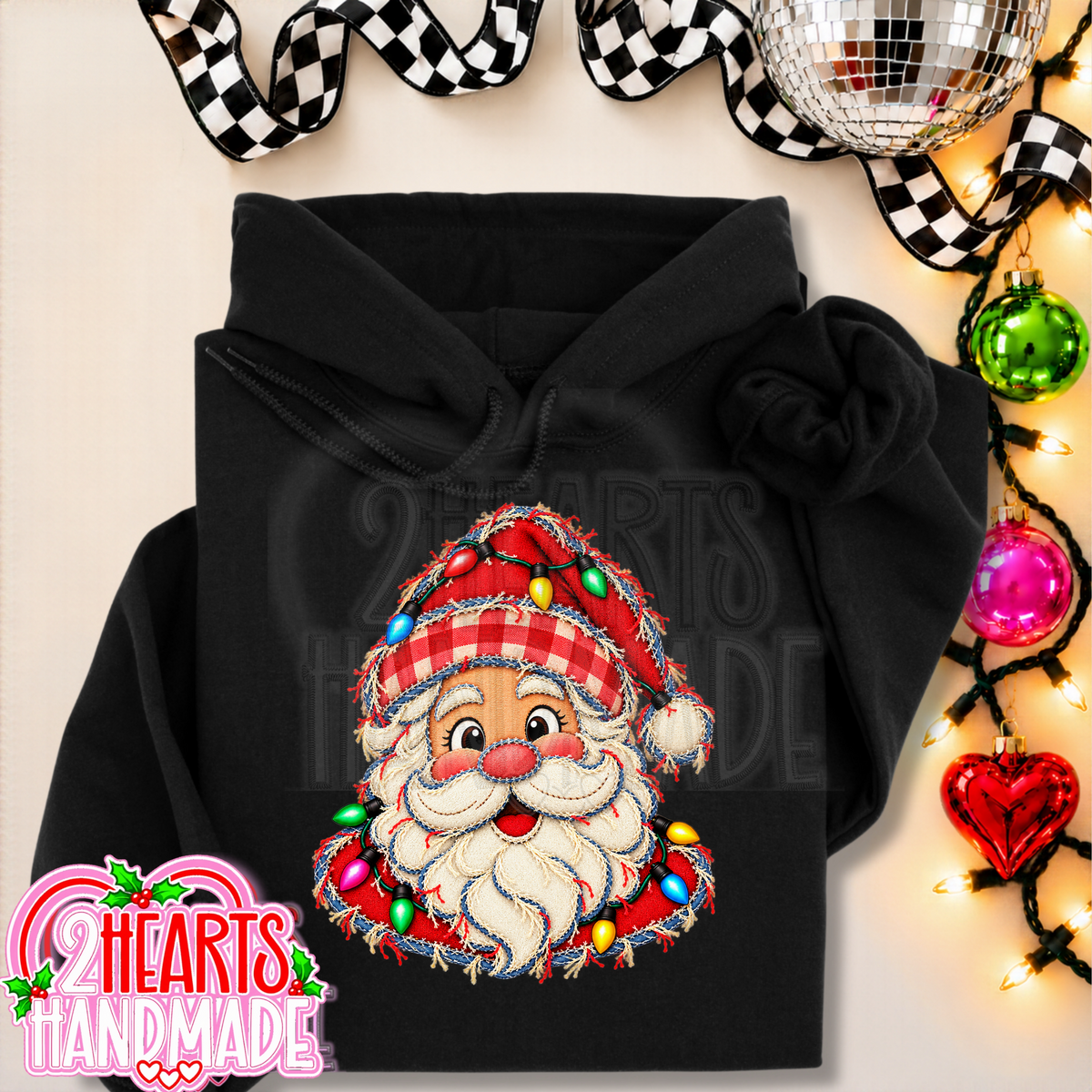 Faux Patchwork Santa With Lights