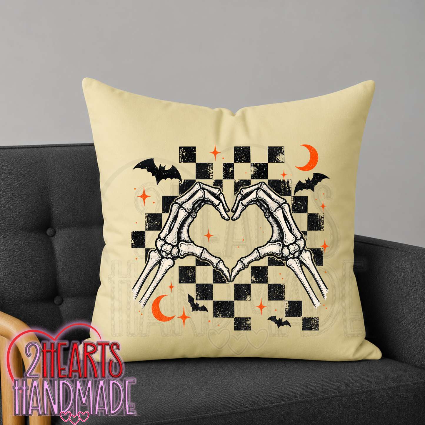 Skelly Heart Hands Throw Pillow Cover (Pillow NOT Included)