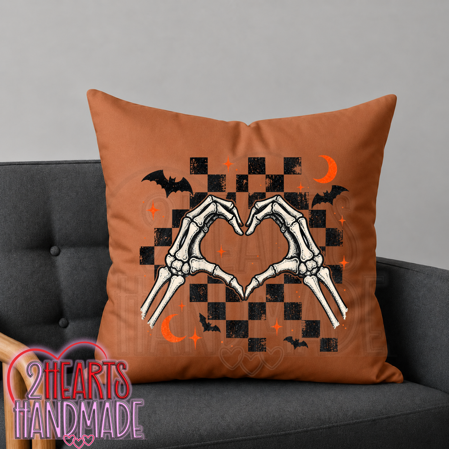 Skelly Heart Hands Throw Pillow Cover (Pillow NOT Included)