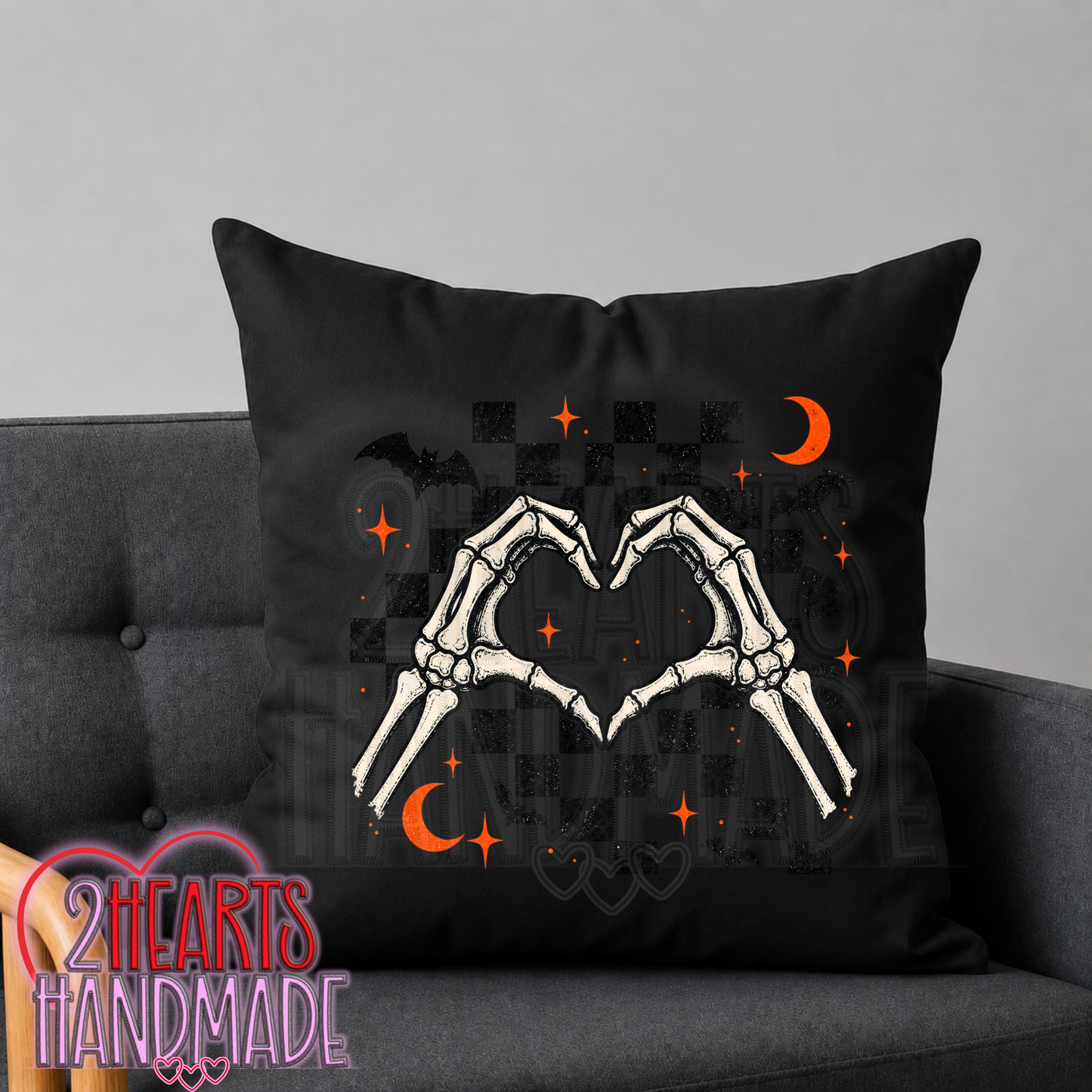 Skelly Heart Hands Throw Pillow Cover (Pillow NOT Included)