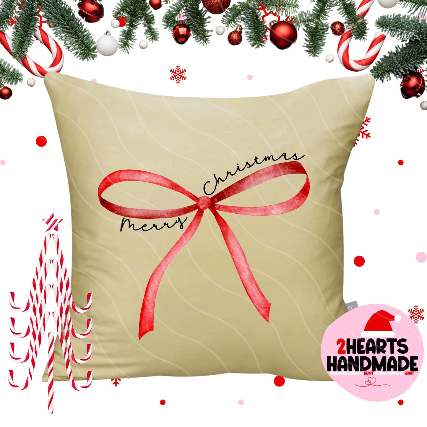 Merry Christmas Bow Throw Pillow Sham