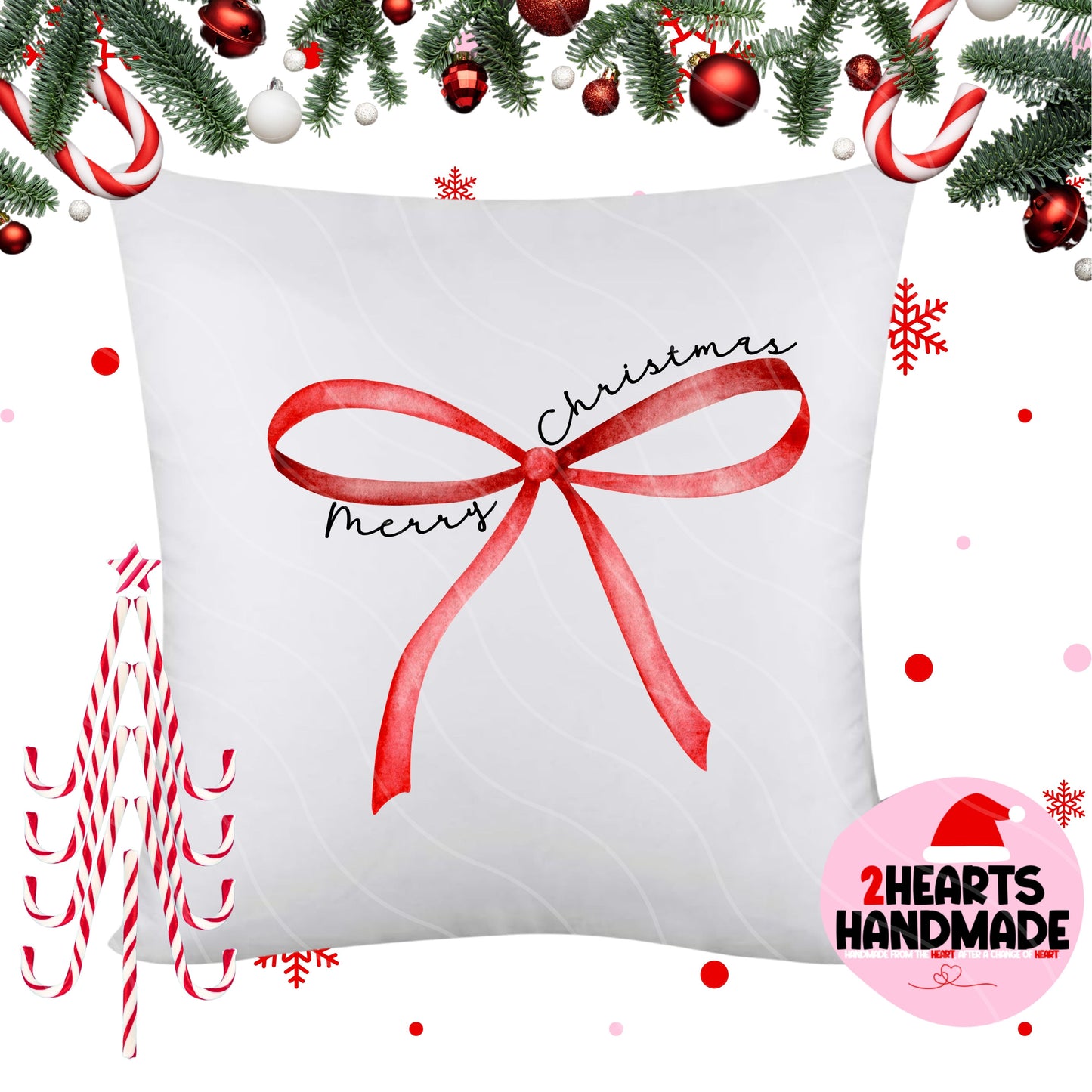 Merry Christmas Bow Throw Pillow Sham