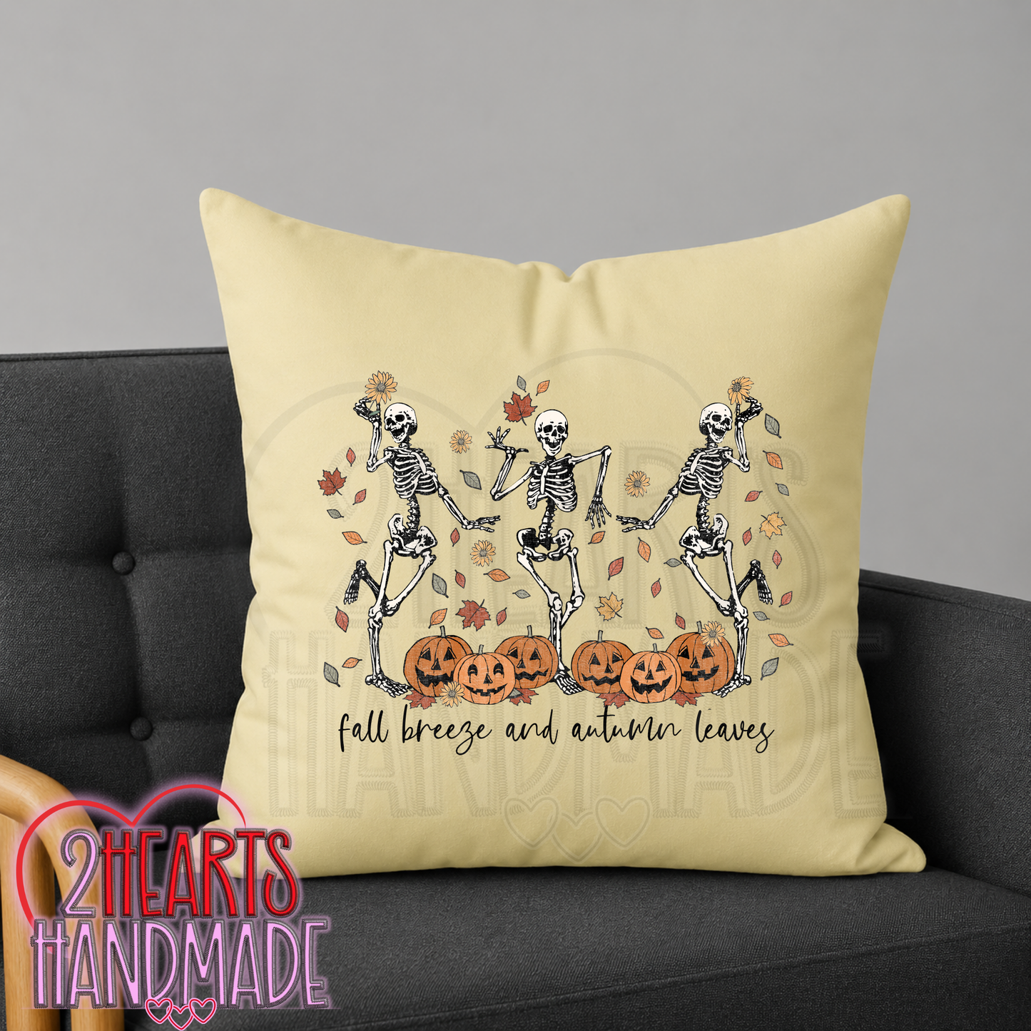 Dancing Skeletons, Fall Breeze & Autumn Leaves Throw Pillow Cover (Pillow NOT Included)