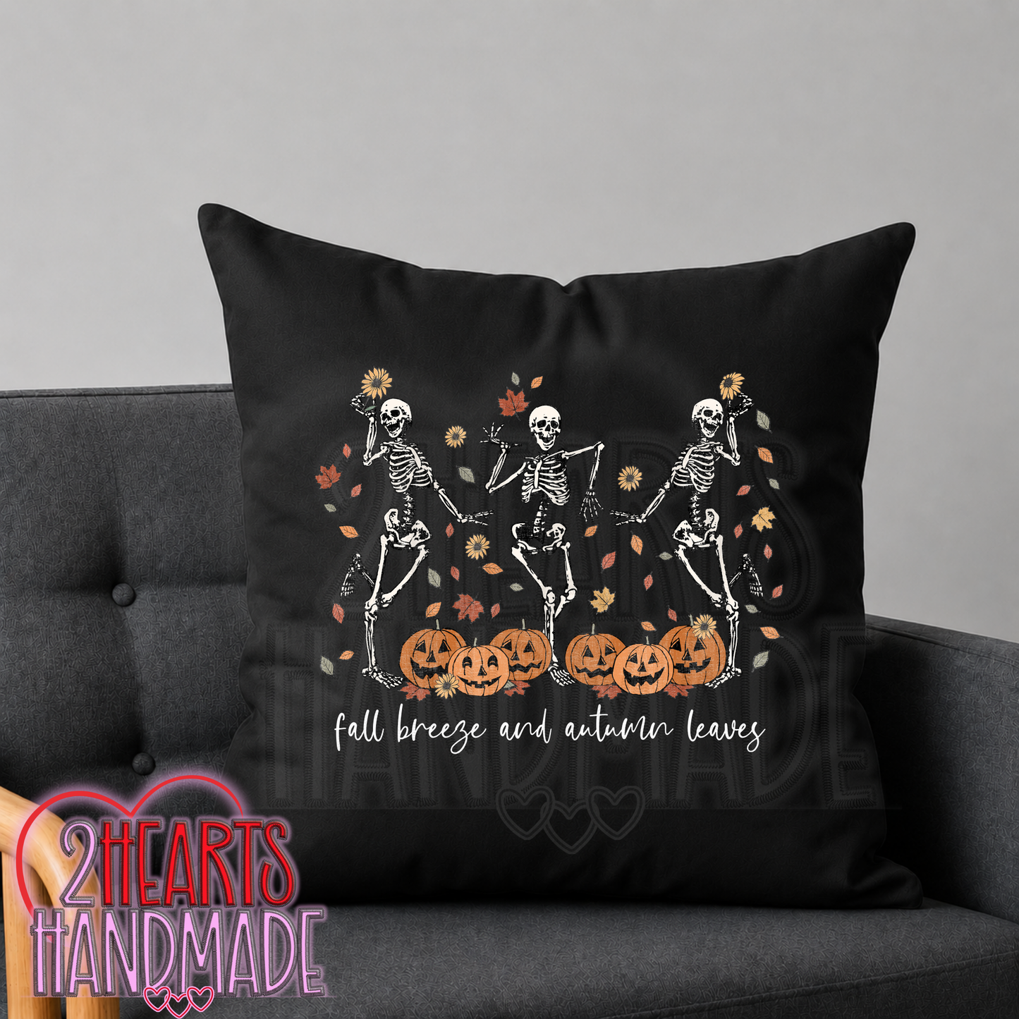 Dancing Skeletons, Fall Breeze & Autumn Leaves Throw Pillow Cover (Pillow NOT Included)