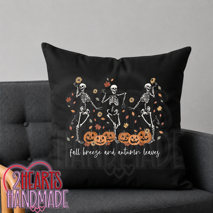 Dancing Skeletons, Fall Breeze & Autumn Leaves Throw Pillow Cover (Pillow NOT Included)