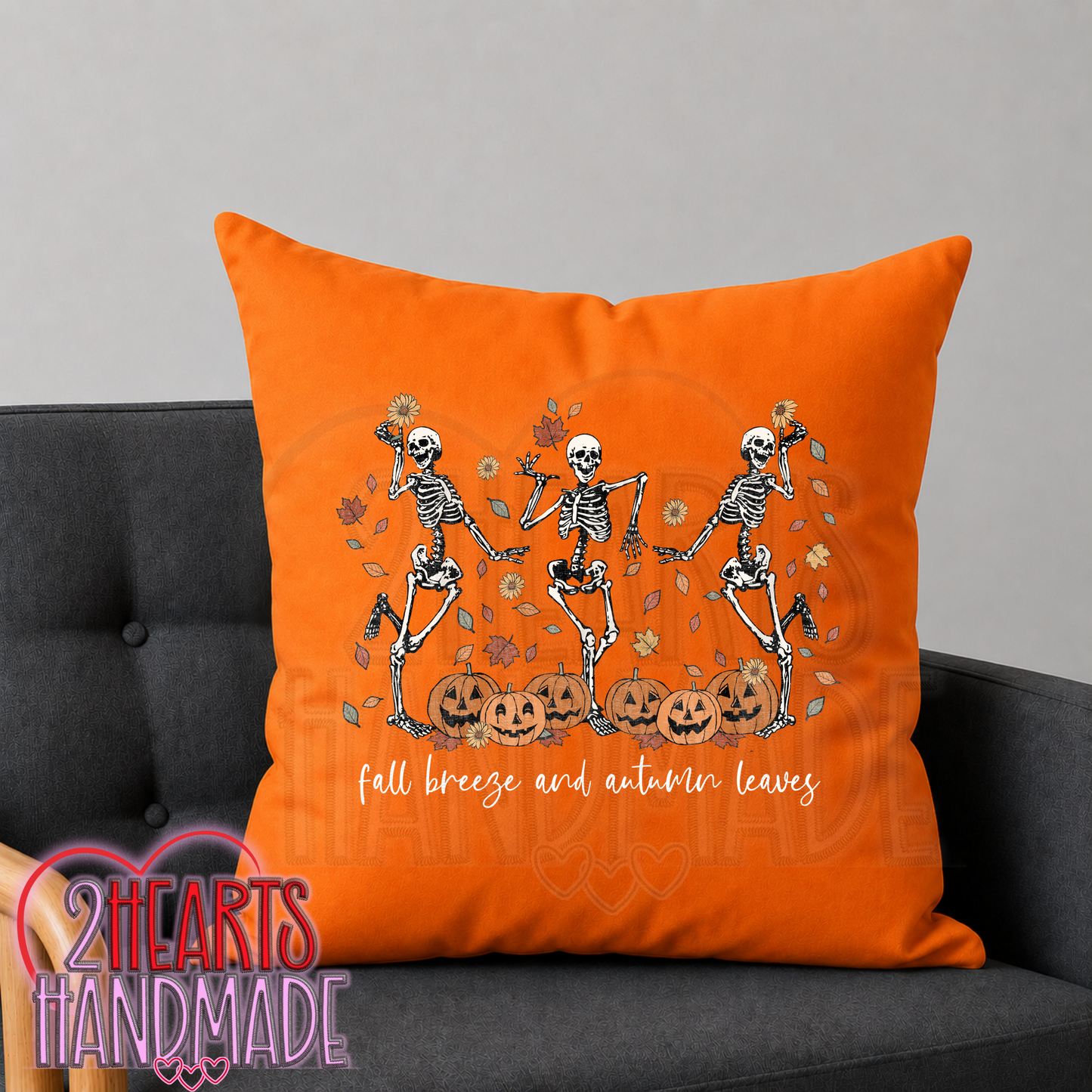 Dancing Skeletons, Fall Breeze & Autumn Leaves Throw Pillow Cover (Pillow NOT Included)