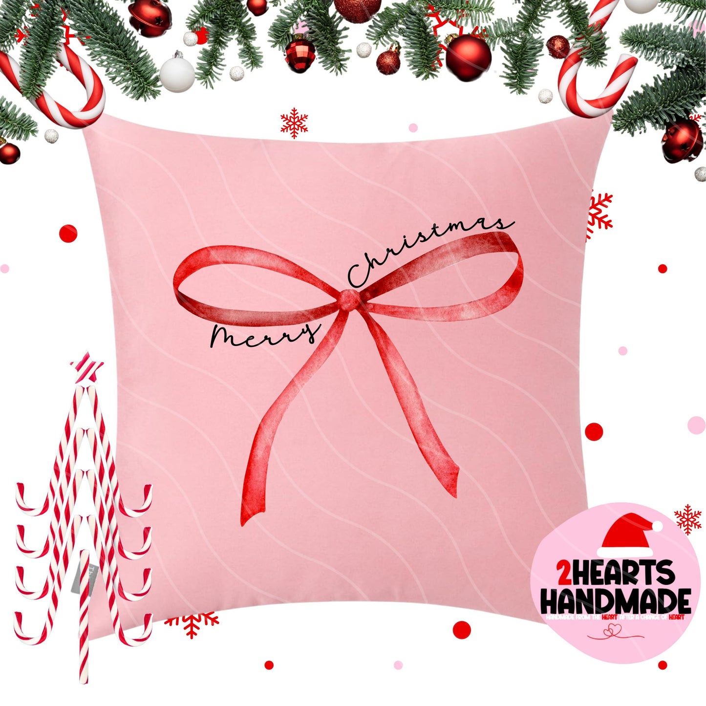 Merry Christmas Bow Throw Pillow Sham