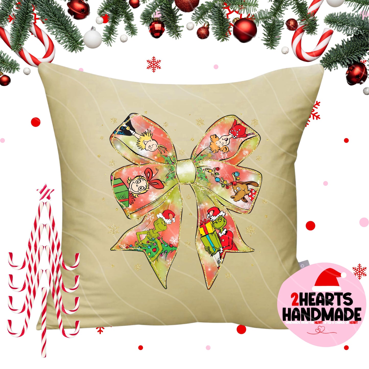 Grinch Bow Throw Pillow Sham