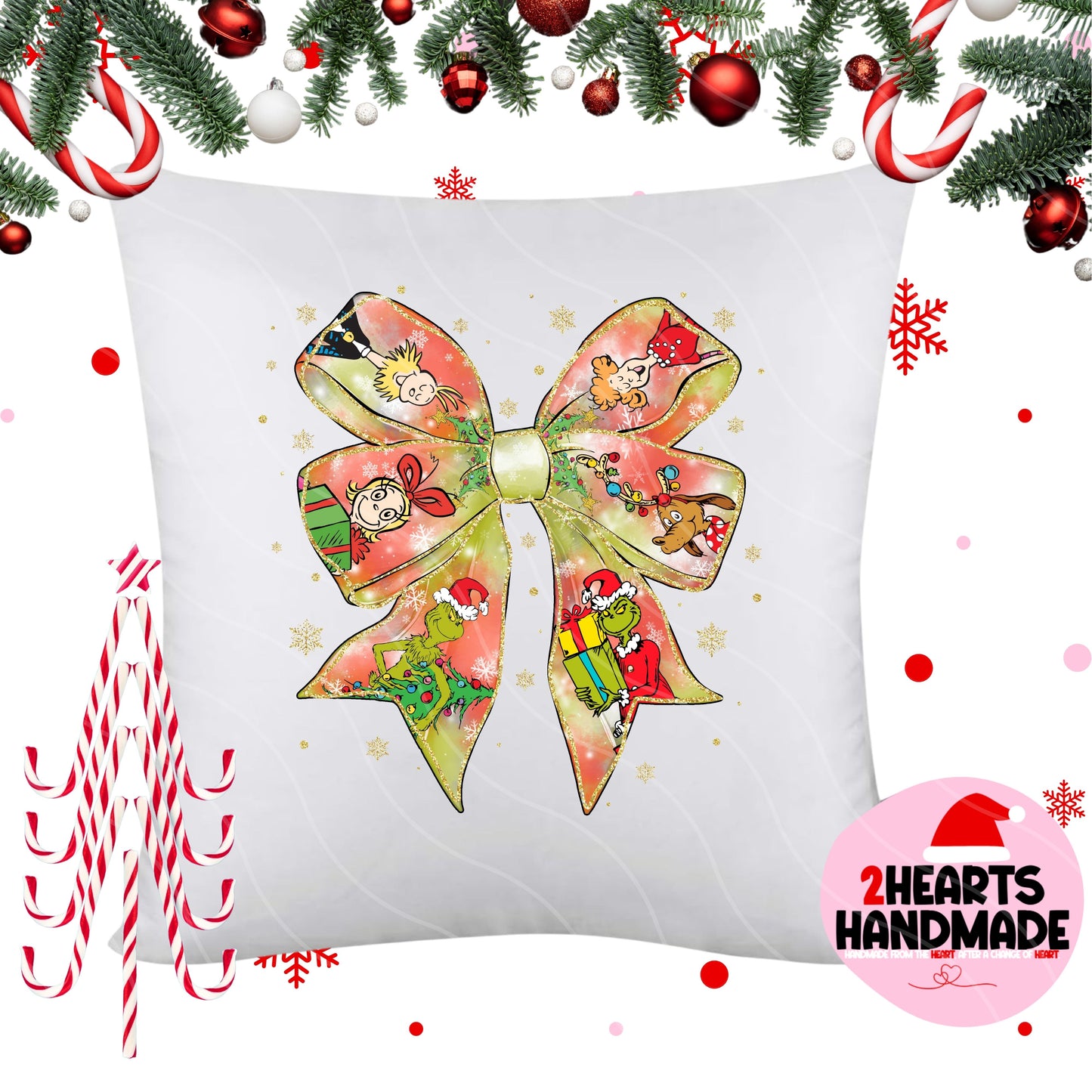 Grinch Bow Throw Pillow Sham