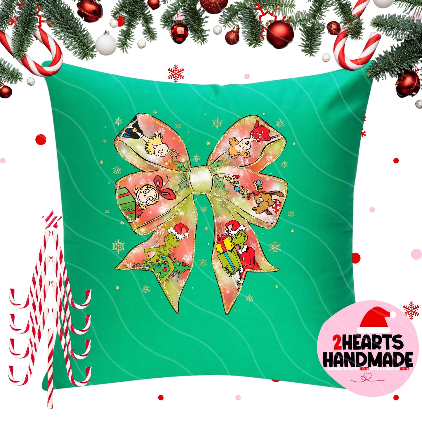 Grinch Bow Throw Pillow Sham