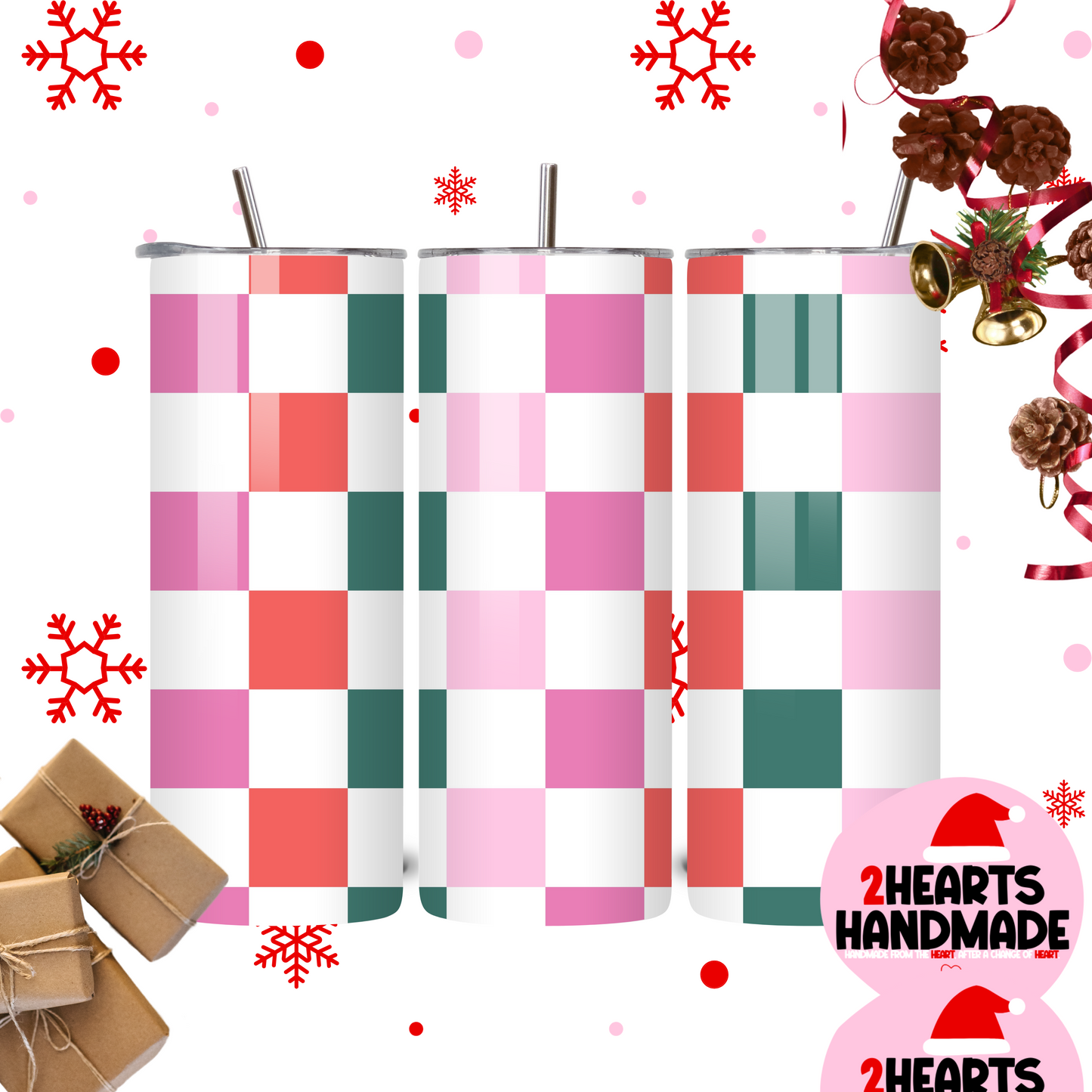 Checkered Christmas Colors Tumbler