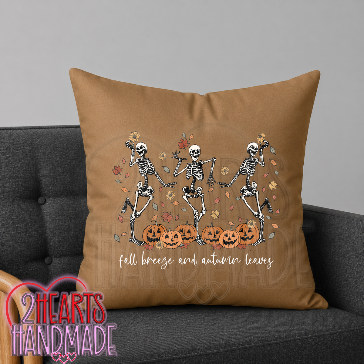 Dancing Skeletons, Fall Breeze & Autumn Leaves Throw Pillow Cover (Pillow NOT Included)