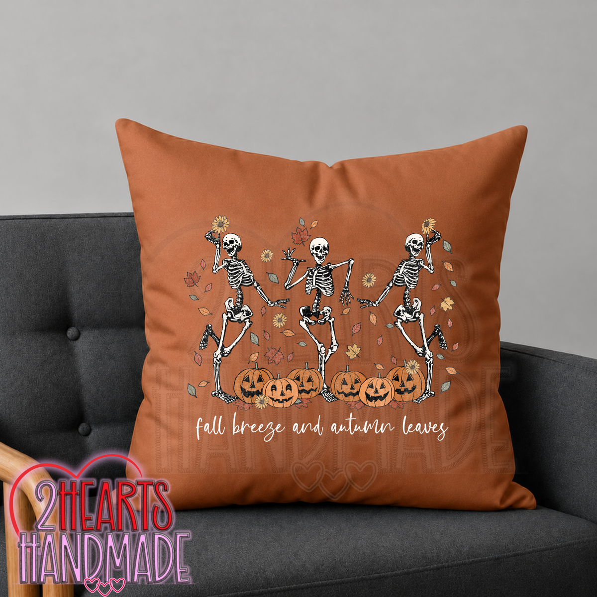 Dancing Skeletons, Fall Breeze & Autumn Leaves Throw Pillow Cover (Pillow NOT Included)