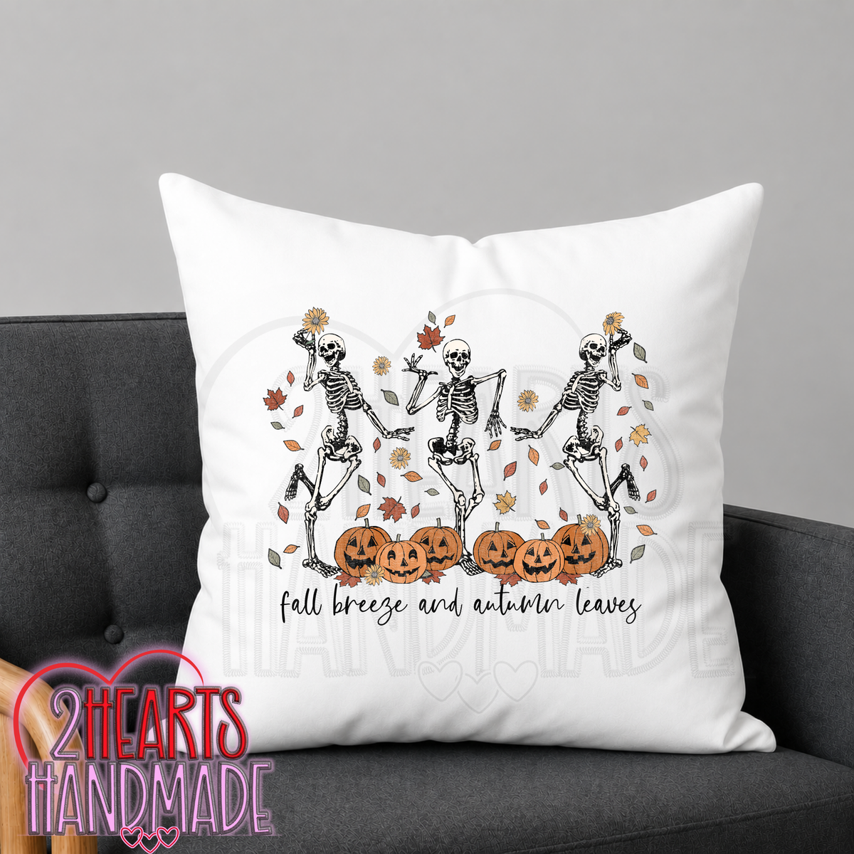 Dancing Skeletons, Fall Breeze & Autumn Leaves Throw Pillow Cover (Pillow NOT Included)