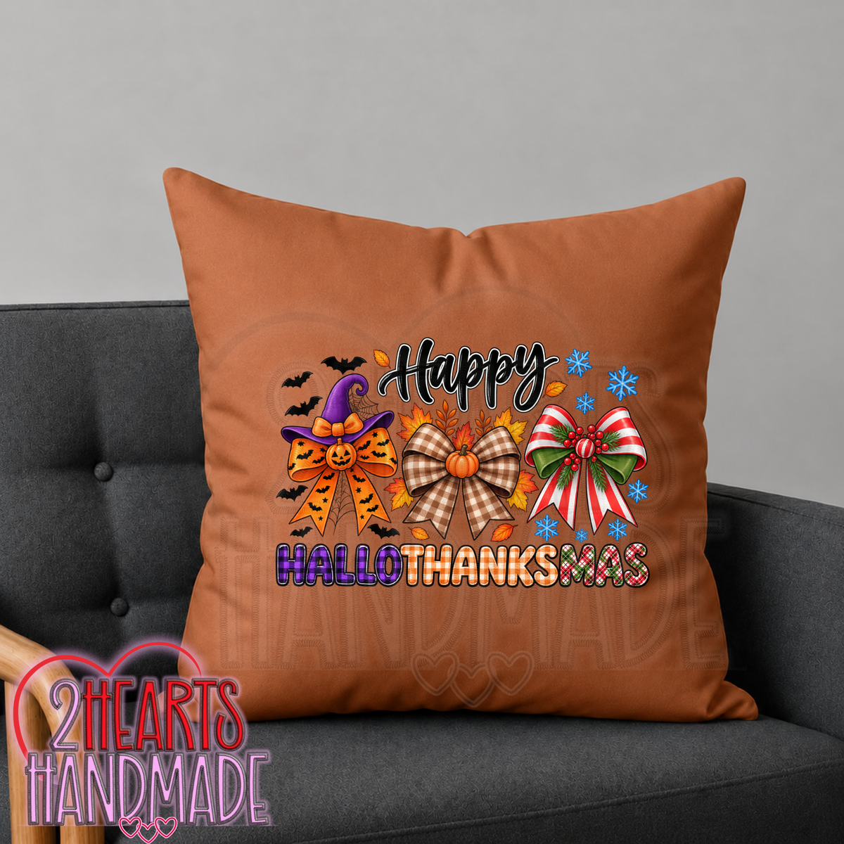 Happy HalloThanksMas Bows  Throw Pillow Cover (Pillow NOT Included)