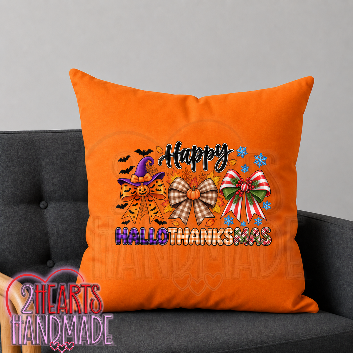 Happy HalloThanksMas Bows  Throw Pillow Cover (Pillow NOT Included)