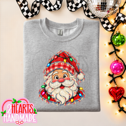 Faux Patchwork Santa With Lights