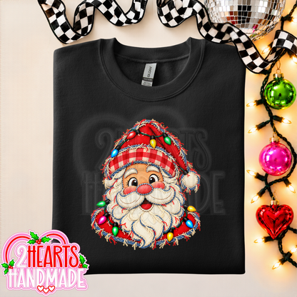 Faux Patchwork Santa With Lights