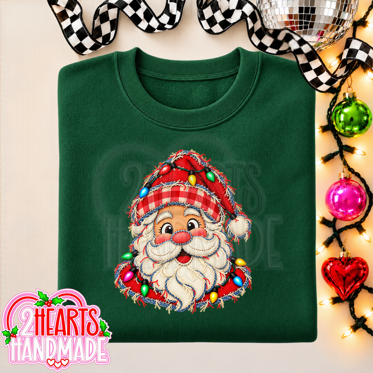 Faux Patchwork Santa With Lights