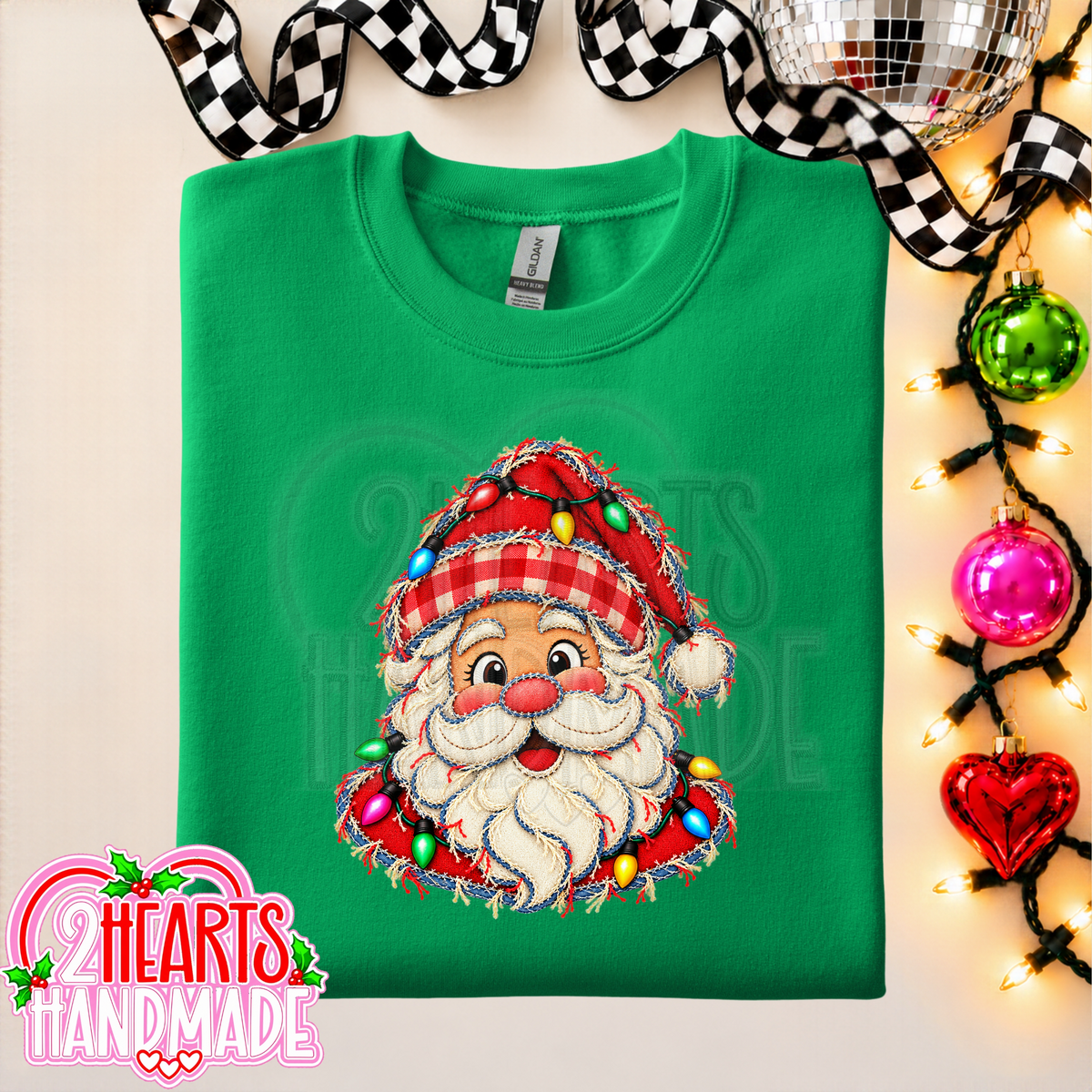 Faux Patchwork Santa With Lights