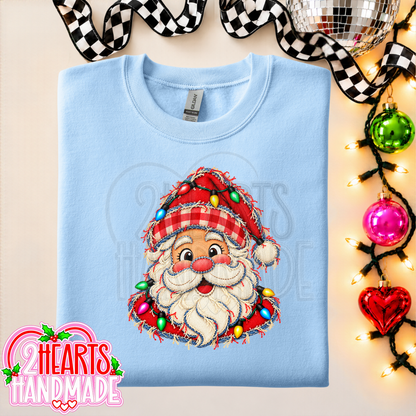 Faux Patchwork Santa With Lights