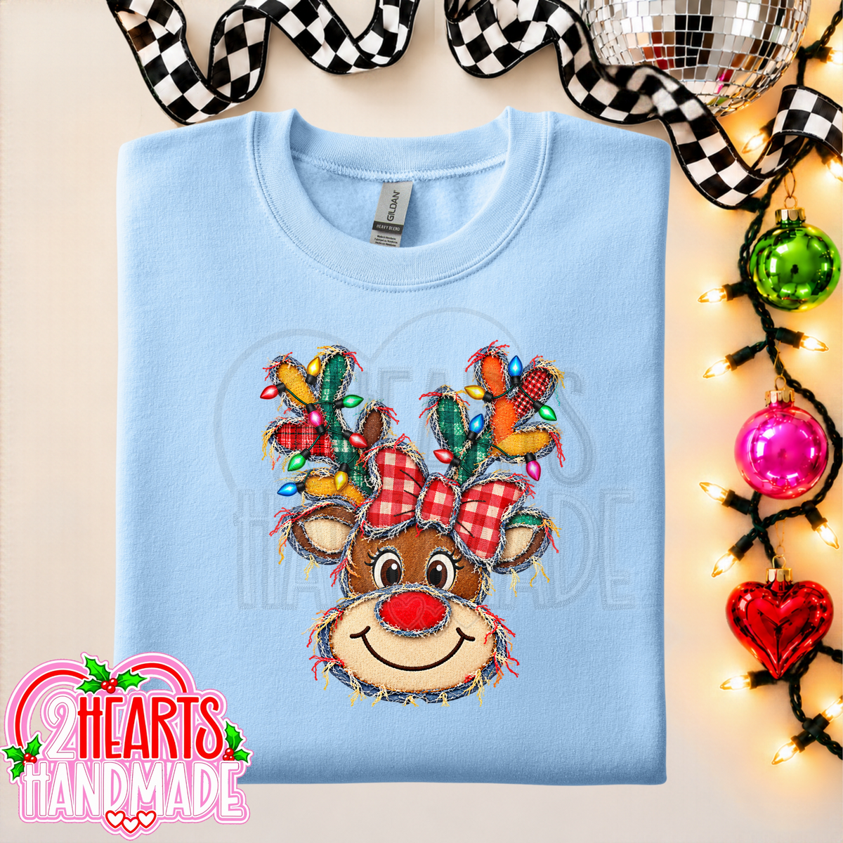 Faux Patchwork Reindeer With Lights
