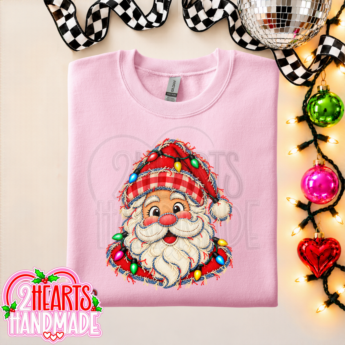 Faux Patchwork Santa With Lights