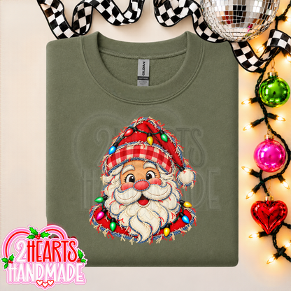 Faux Patchwork Santa With Lights