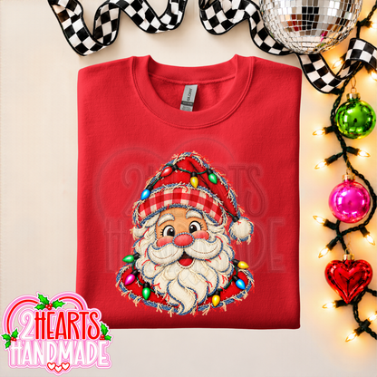 Faux Patchwork Santa With Lights