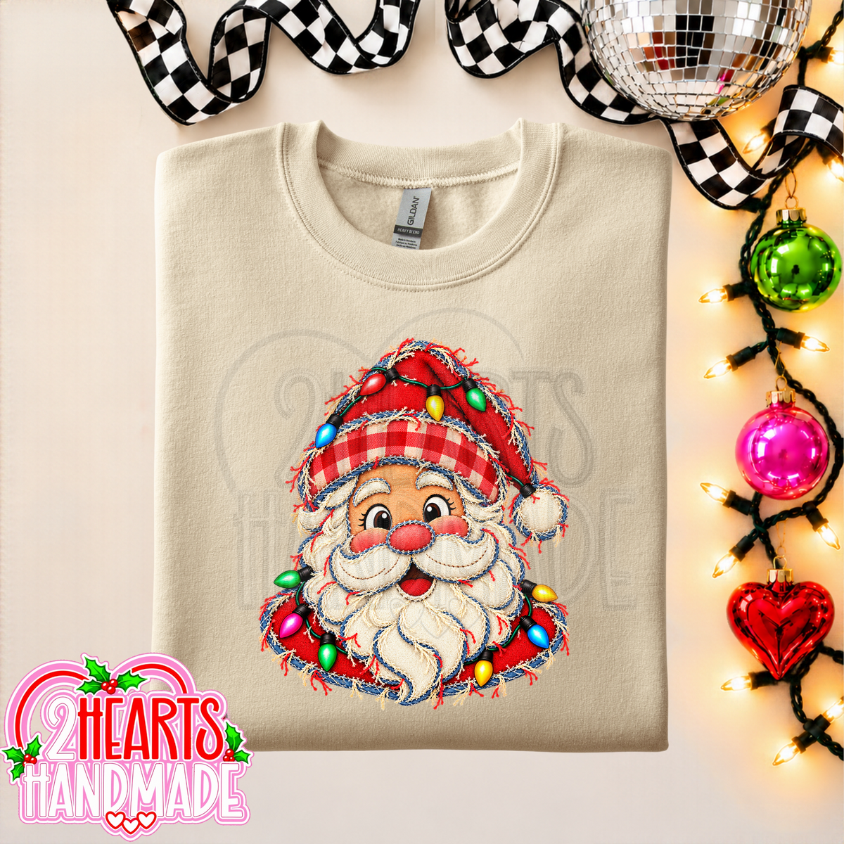 Faux Patchwork Santa With Lights