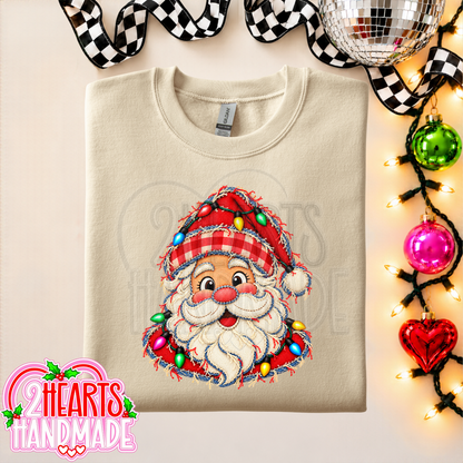 Faux Patchwork Santa With Lights
