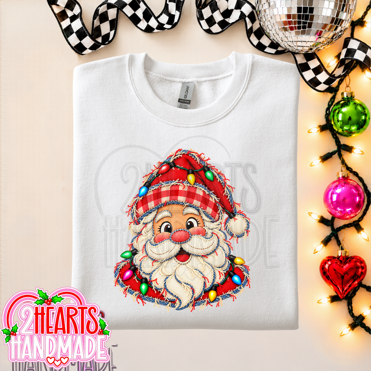 Faux Patchwork Santa With Lights
