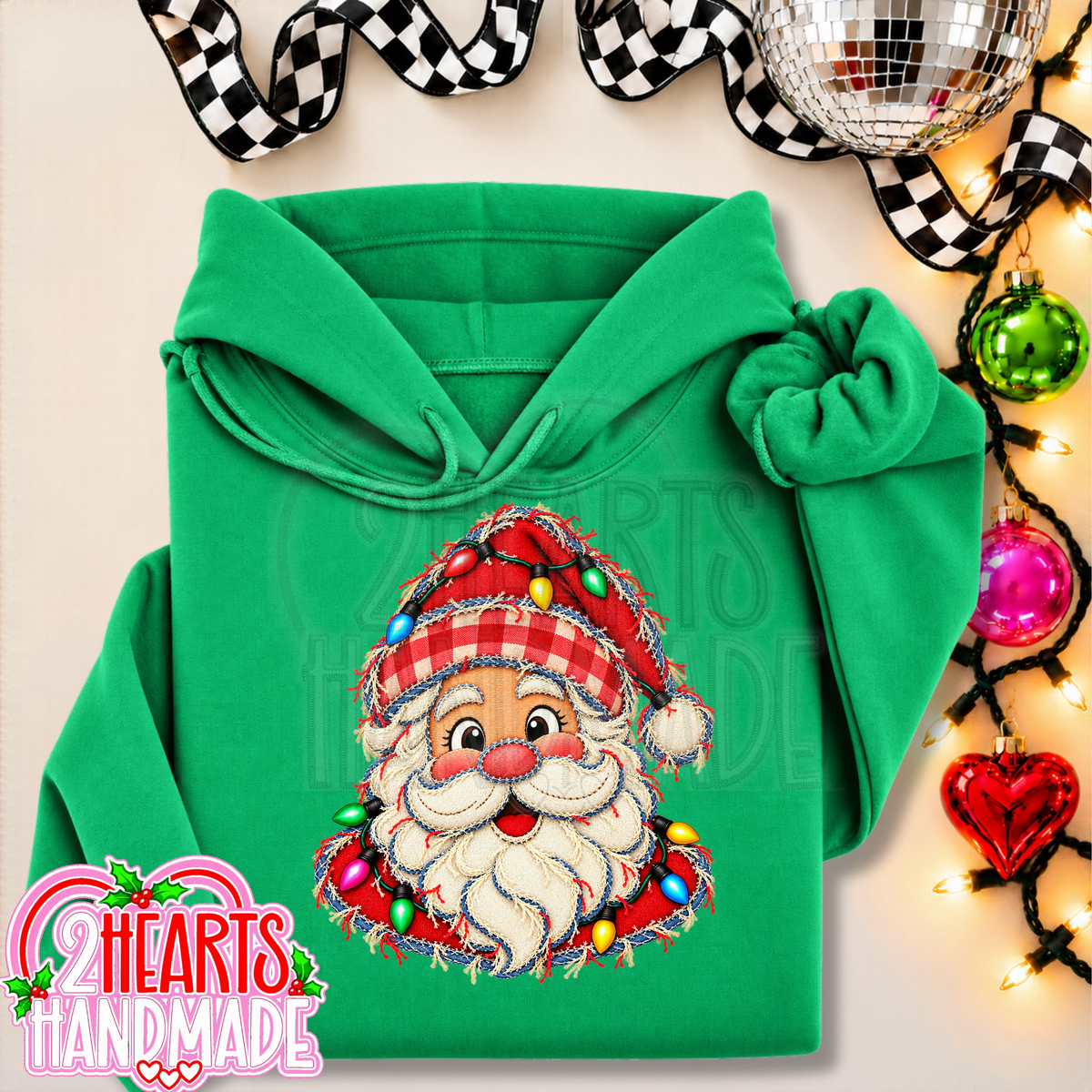 Faux Patchwork Santa With Lights