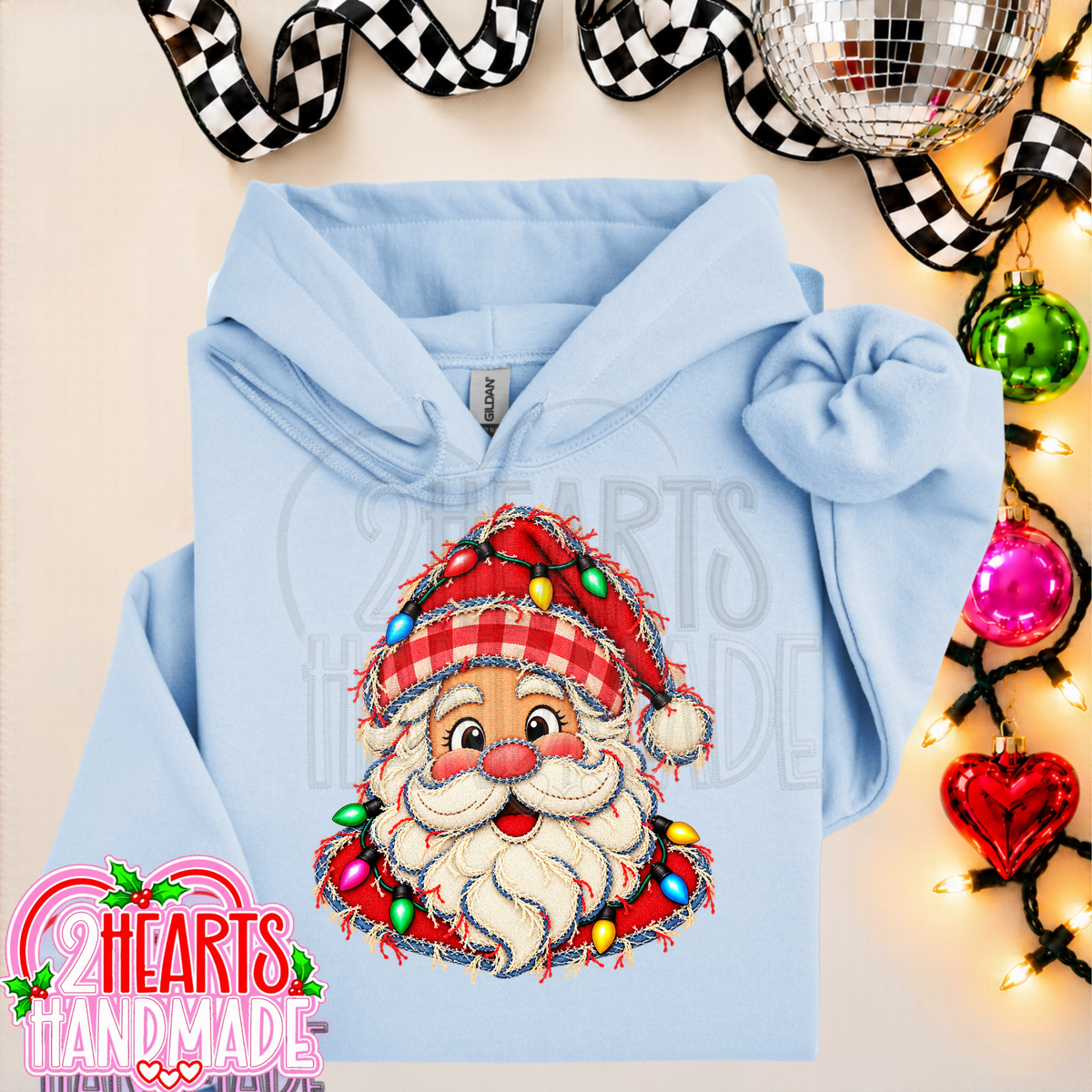 Faux Patchwork Santa With Lights