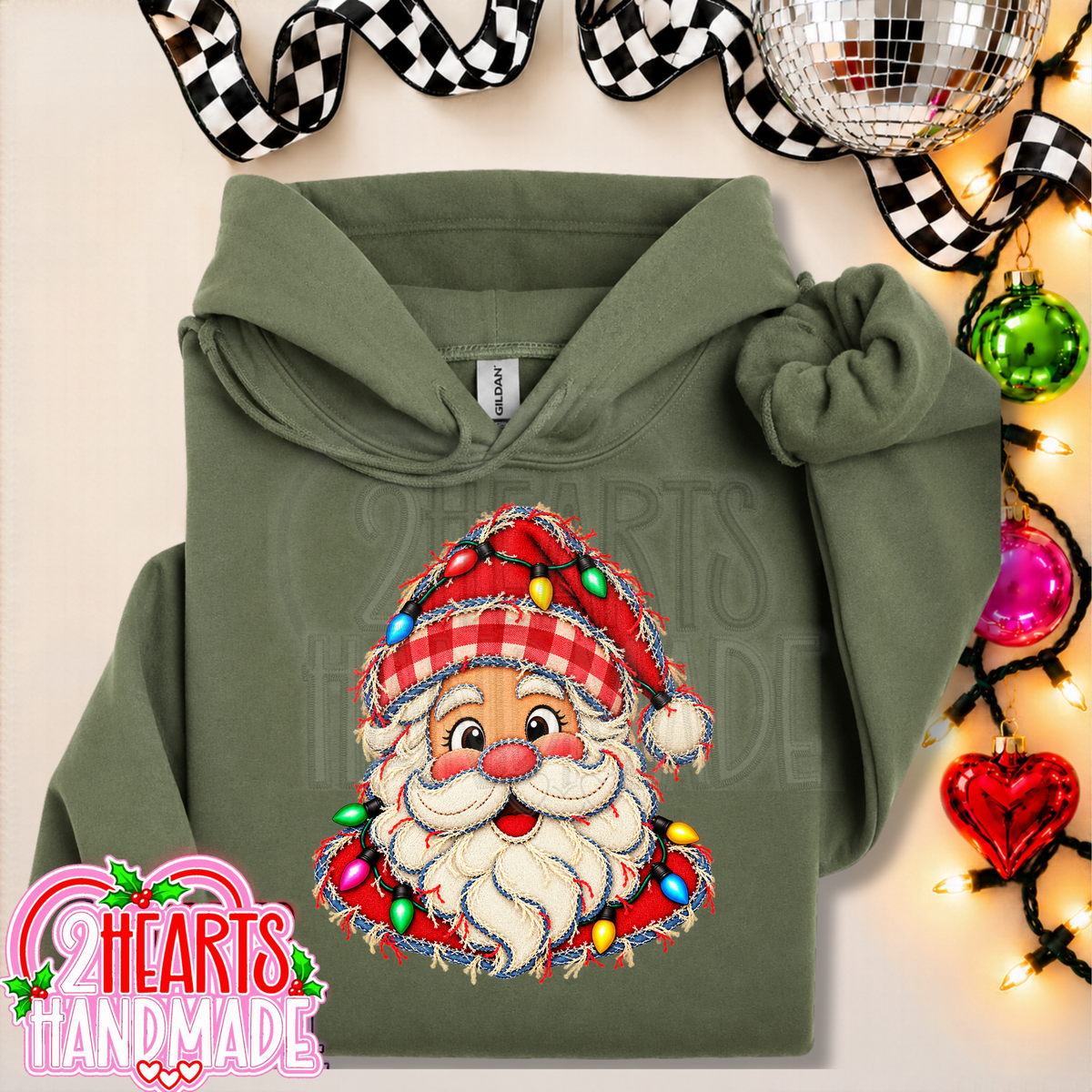 Faux Patchwork Santa With Lights