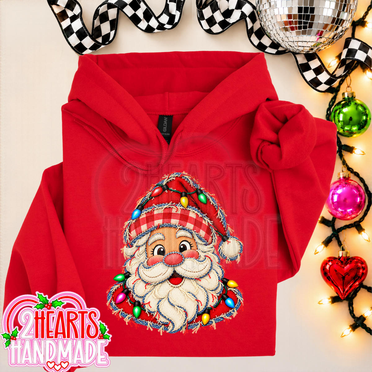 Faux Patchwork Santa With Lights