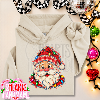 Faux Patchwork Santa With Lights