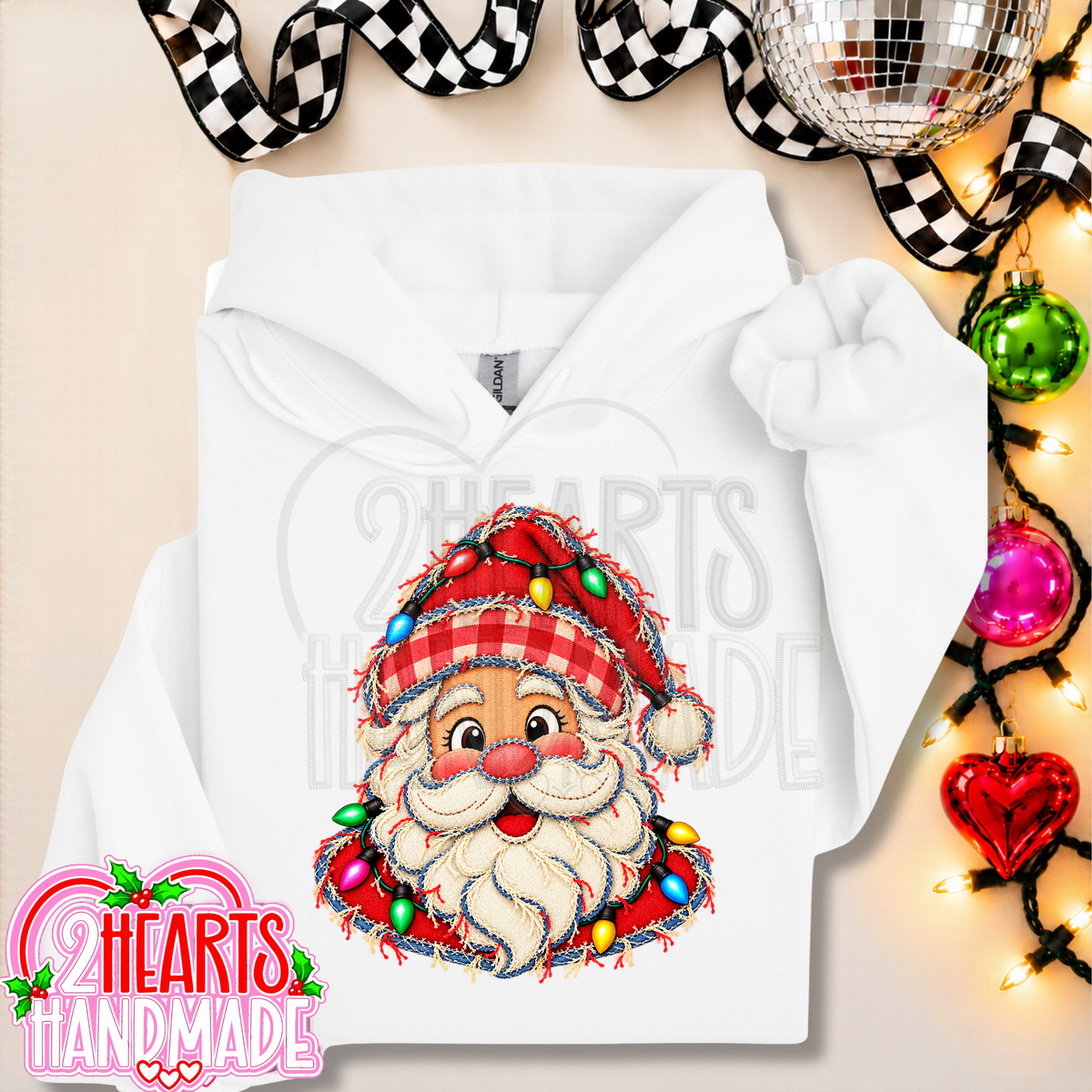 Faux Patchwork Santa With Lights