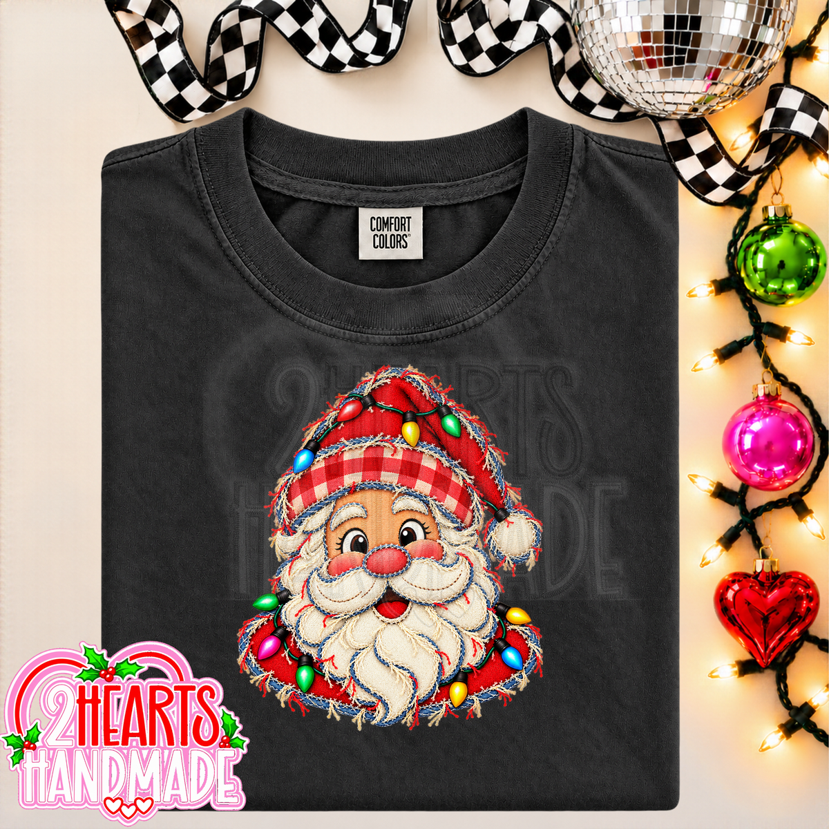 Faux Patchwork Santa With Lights