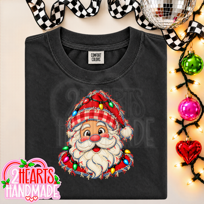 Faux Patchwork Santa With Lights