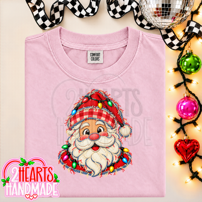 Faux Patchwork Santa With Lights