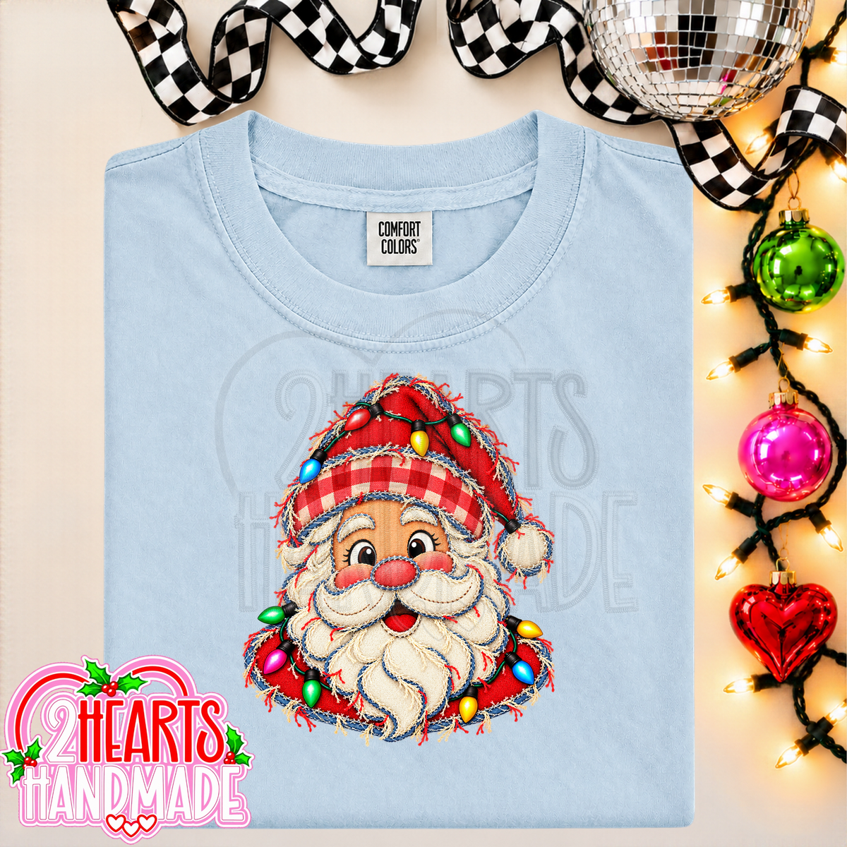 Faux Patchwork Santa With Lights