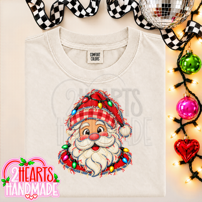 Faux Patchwork Santa With Lights
