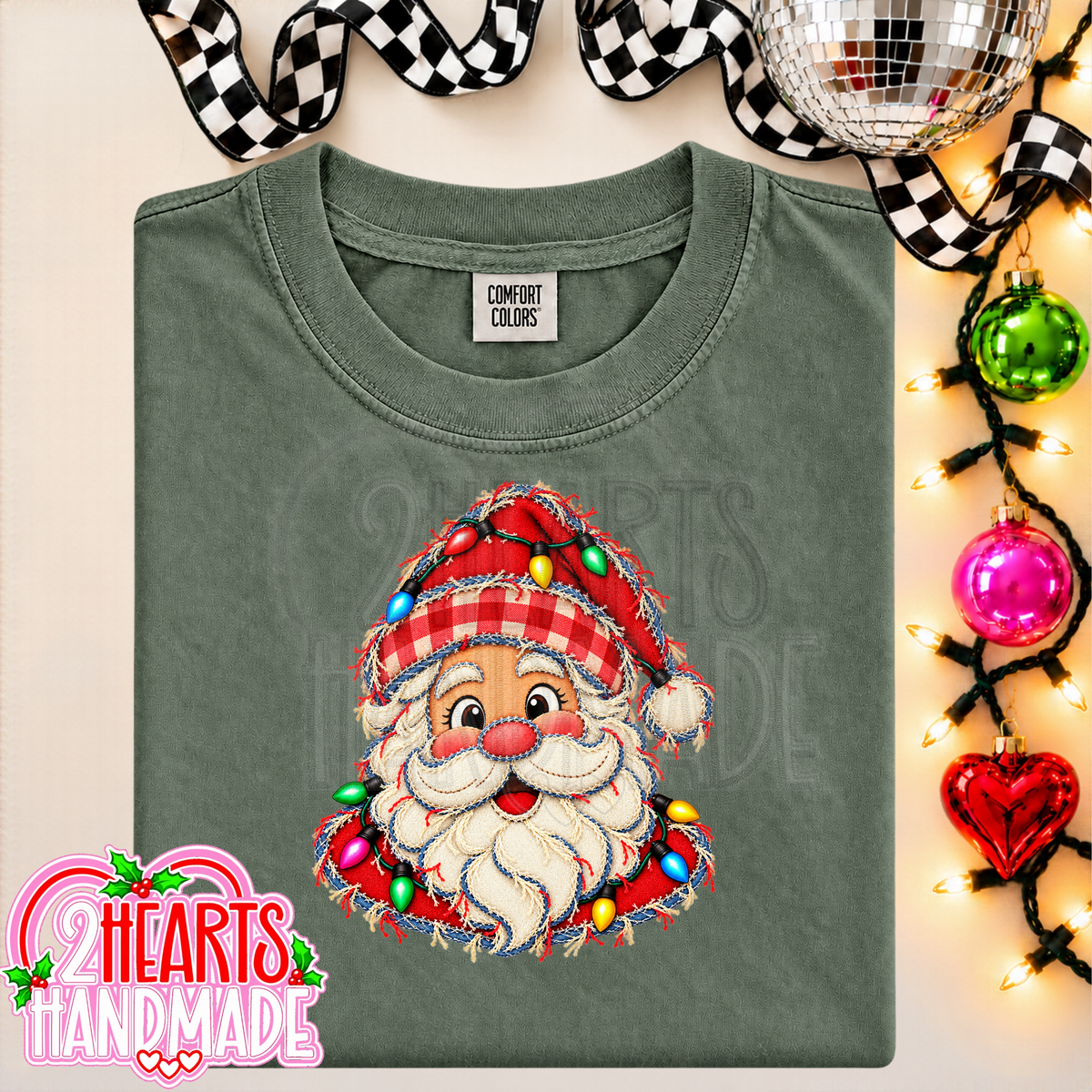 Faux Patchwork Santa With Lights