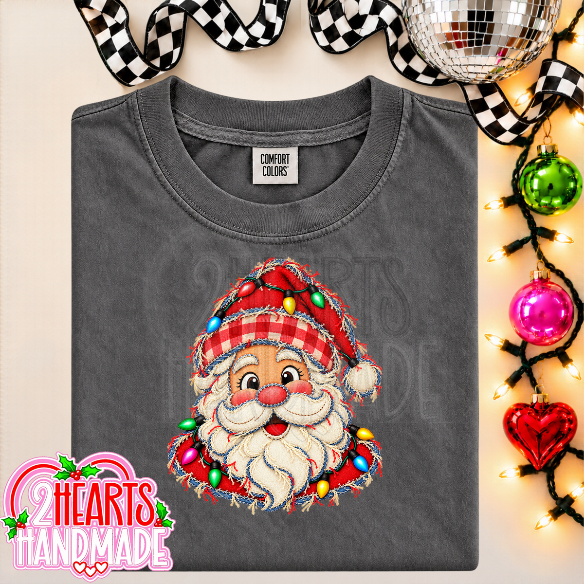 Faux Patchwork Santa With Lights