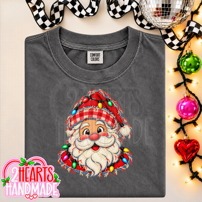 Faux Patchwork Santa With Lights