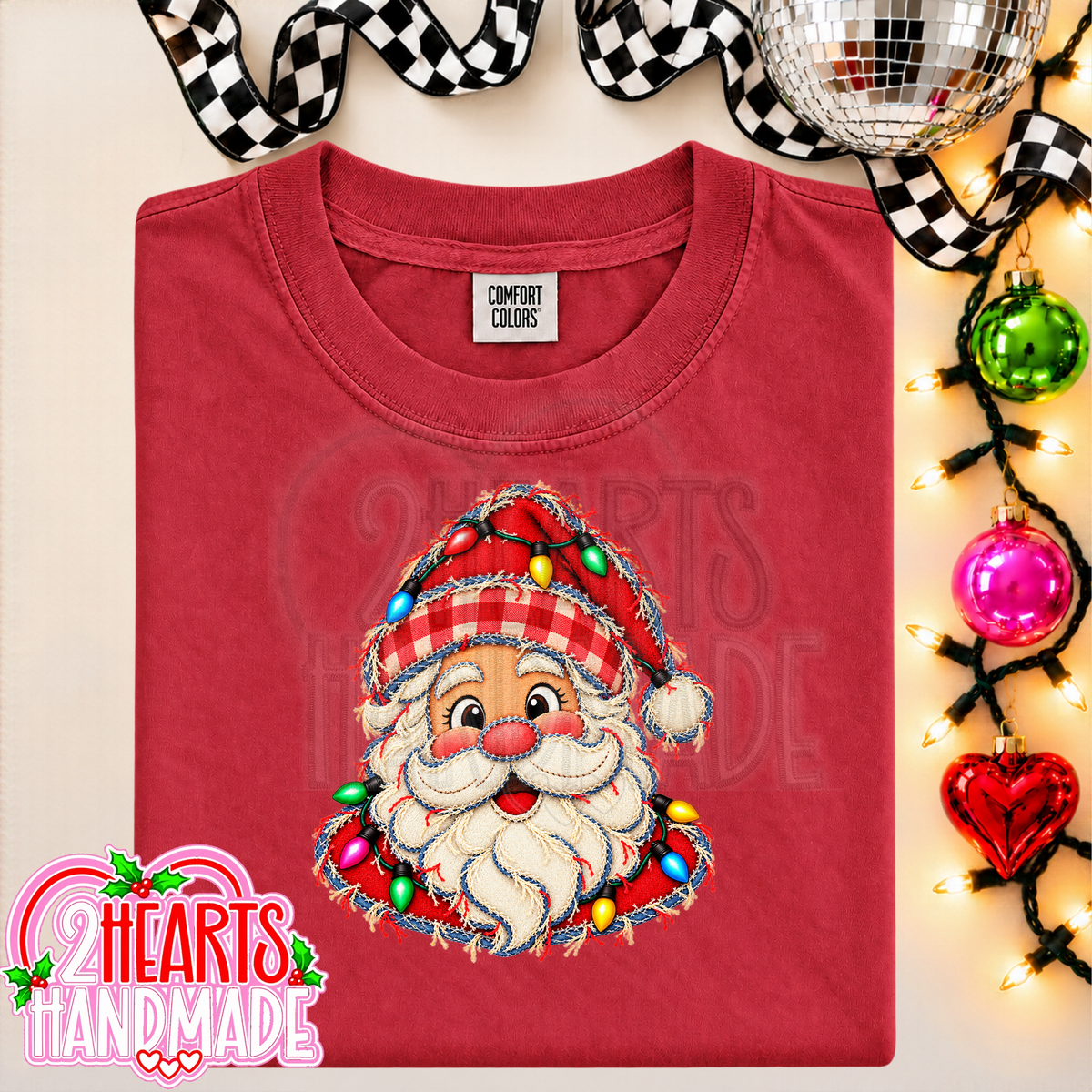 Faux Patchwork Santa With Lights