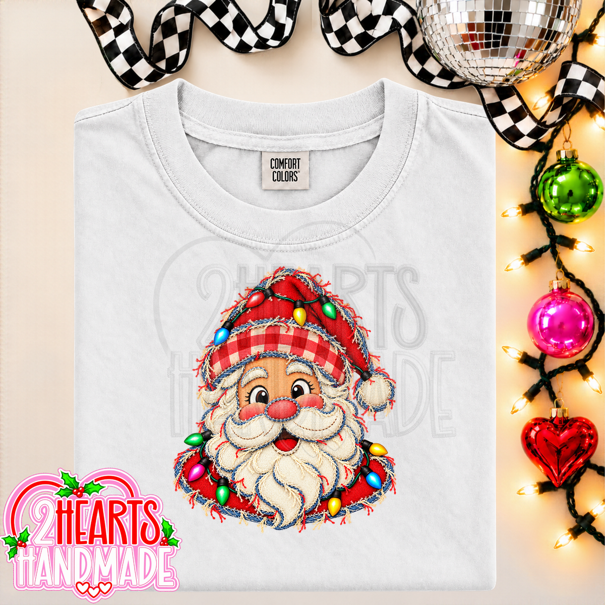 Faux Patchwork Santa With Lights