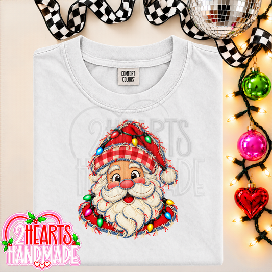 Faux Patchwork Santa With Lights